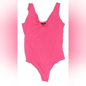 Willow Hot Pink Plunging Neckline  Sleeveless Bodysuit